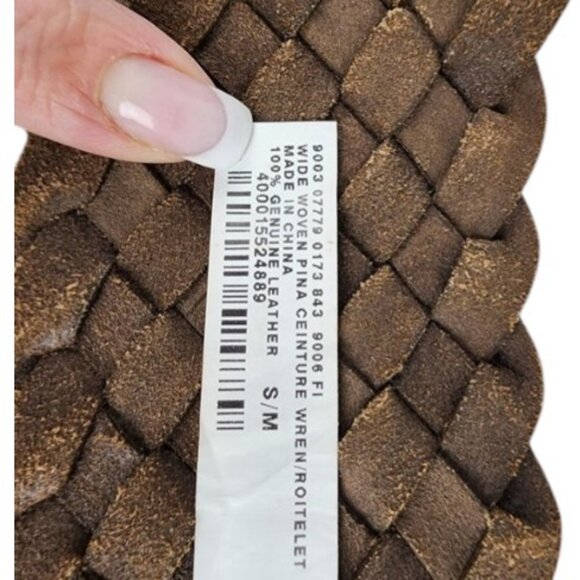 Club Monaco olive green leather wide woven belt - Picture 5 of 7